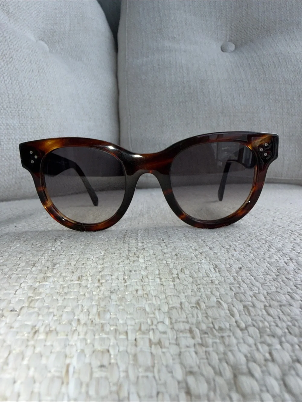 Celine Tortoiseshell Round Sunglasses with Dark Lenses